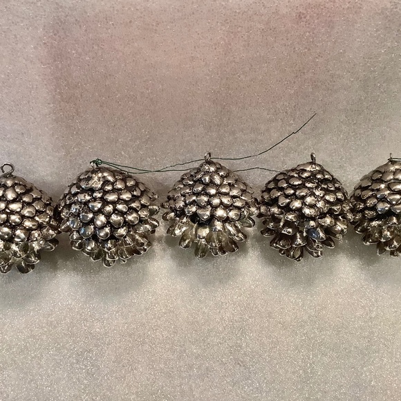 Silver Plated Pine Cone Christmas Ornaments Vintage set of 5 - Picture 1 of 10
